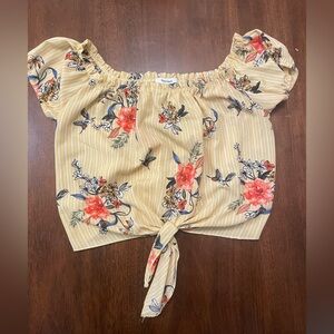 TeenBell Floral Tie-Front Crop Top